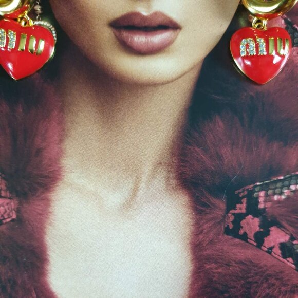 Heart Gold Miu Miu Dangle Earrings Charm Women Fashion Casual Formal Jewelry - Picture 5 of 5